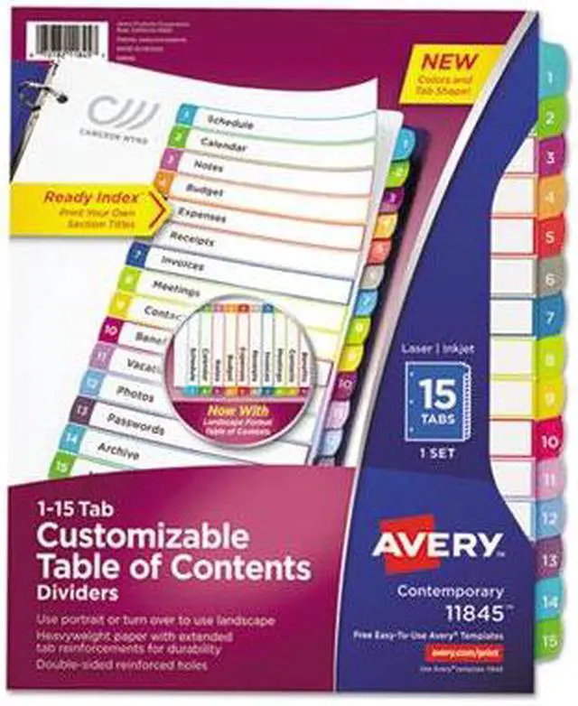 Alt view image 19 of 20 - Avery Ready Index Table of Contents Dividers Multicolor Tabs 1-15 Letter 11845