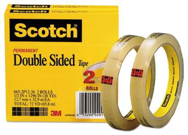 Alt view image 7 of 19 - Scotch 665 Double-Sided Tape 1/2" x 1296" 3" Core Transparent 2/Pack 6652P1236