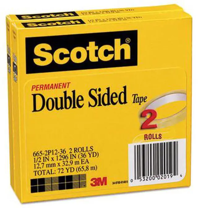 Alt view image 6 of 19 - Scotch 665 Double-Sided Tape 1/2" x 1296" 3" Core Transparent 2/Pack 6652P1236