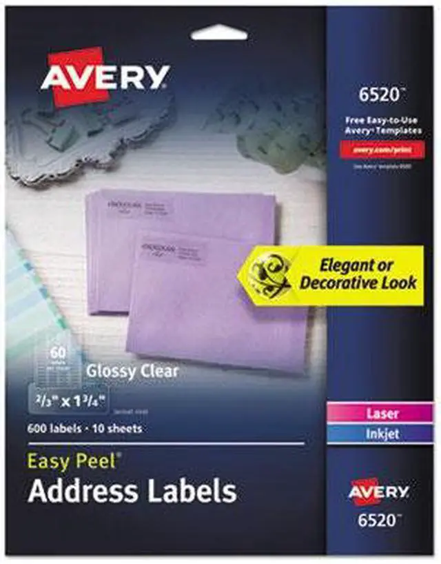 Alt view image 11 of 11 - Avery Easy Peel Labels 2/3" x 1-3/4", 600 Glossy Clear Labels (6520)