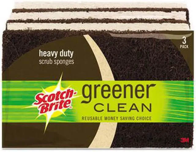 Alt view image 3 of 4 - Greener Clean Heavy-Duty Scrub Sponge, 2 7/10 x .75 x 4 3/5, Brown, 3/Pack 87033