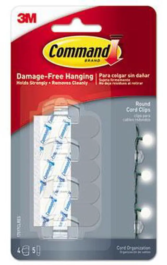 Alt view image 17 of 20 - Cord Clip, Round, with Adhesive, 0.75"w, Clear, 4/Pack 17017CLRES