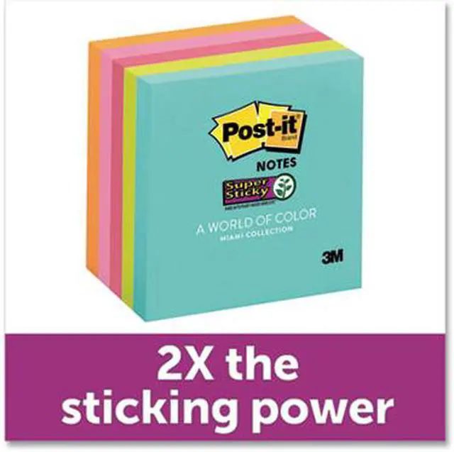 Alt view image 9 of 20 - Post-it Super Sticky Pads in Miami Colors 3 x 3 Miami 90/Pad 5 Pads/Pack 6545SSMIA