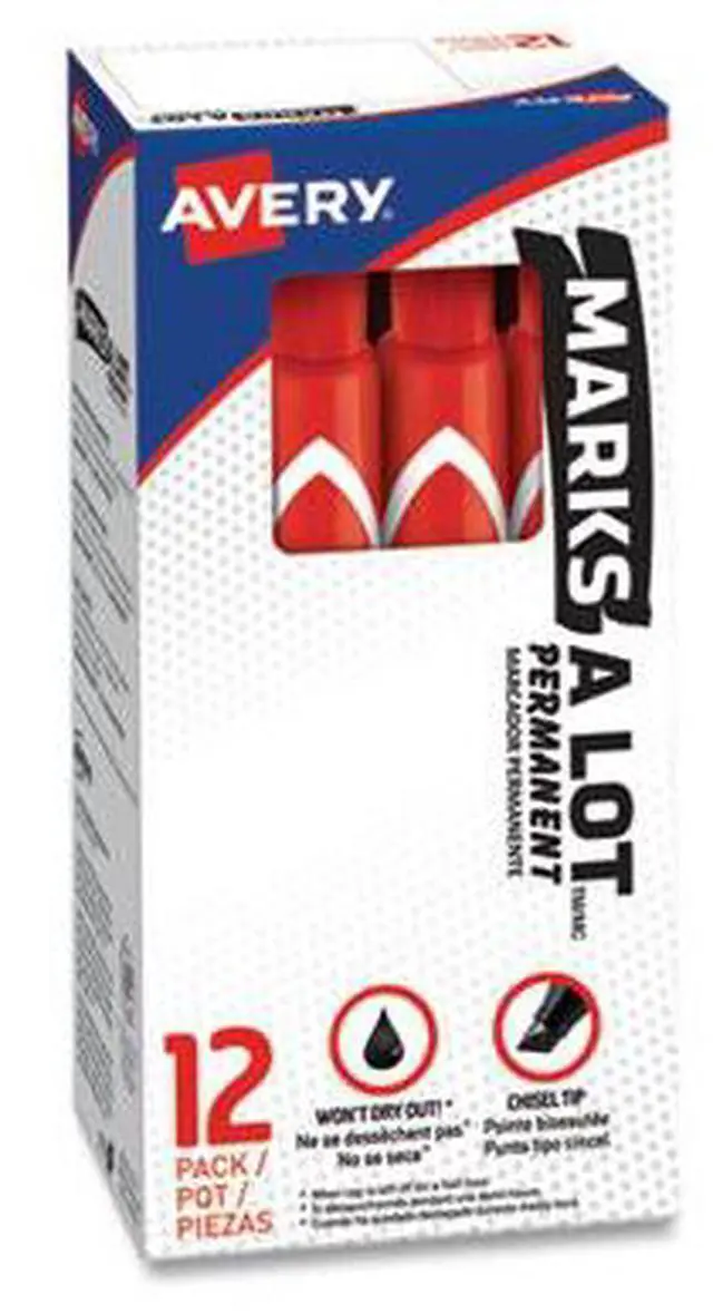 Alt view image 6 of 17 - Avery Marks-A-Lot Large Desk-Style Permanent Marker Chisel Tip Red Dozen 08887