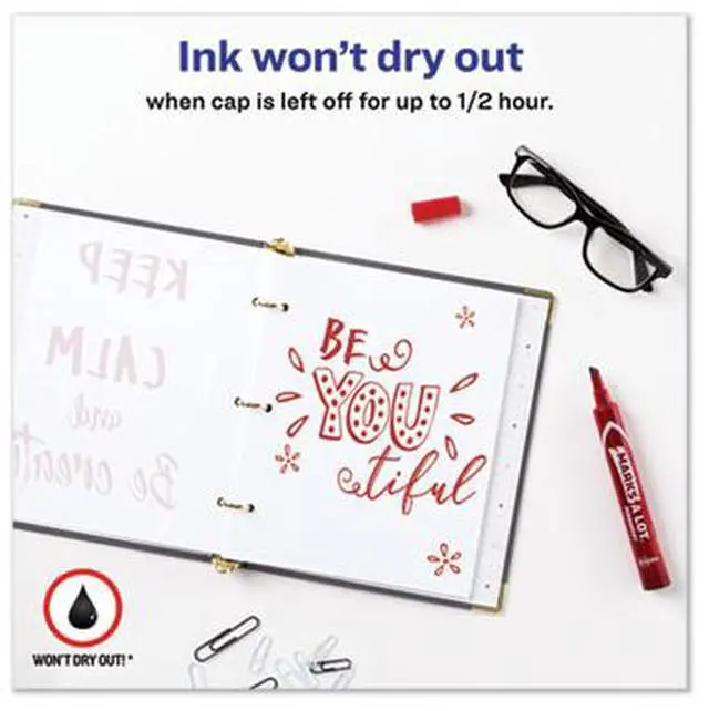 Alt view image 8 of 17 - Avery Marks-A-Lot Large Desk-Style Permanent Marker Chisel Tip Red Dozen 08887