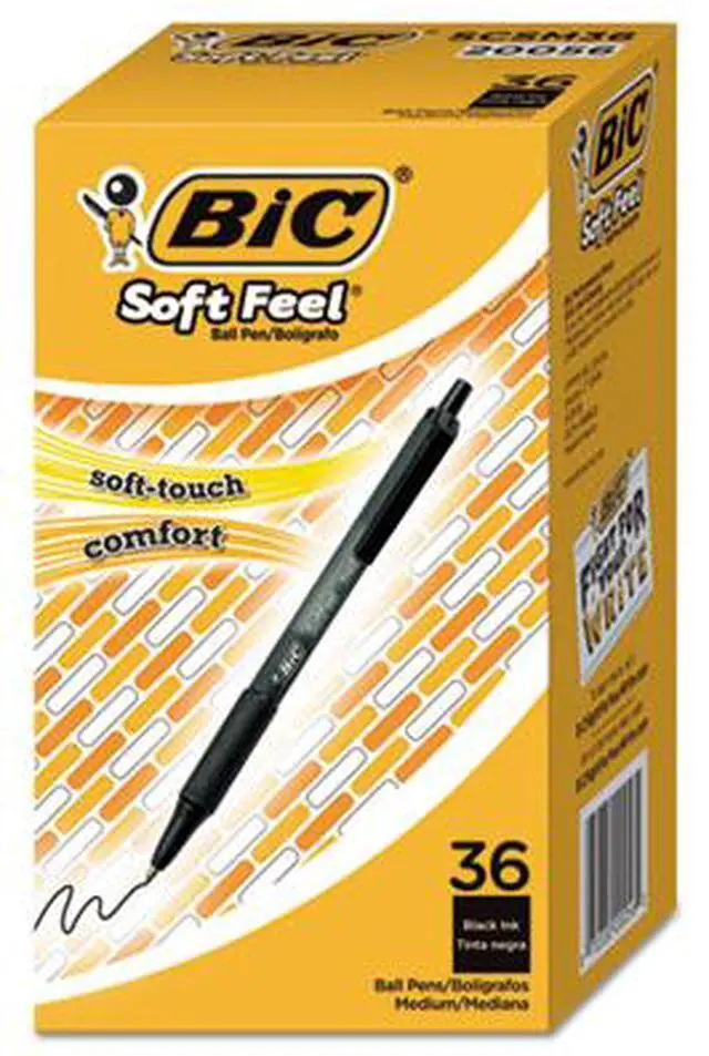 Alt view image 8 of 17 - BIC Soft Feel Retractable Ballpoint Pen Black 1mm Medium 36/Pack SCSM361BK