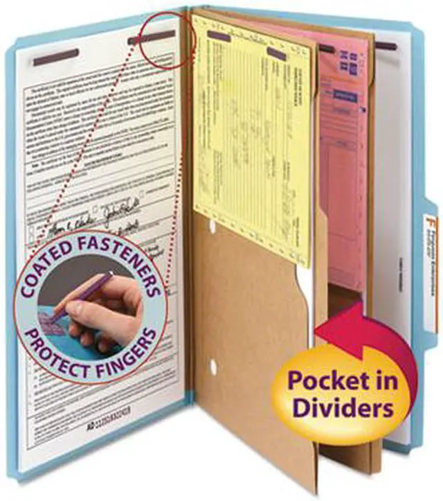 Alt view image 5 of 13 - Smead Pressboard Folders with Two Pocket Dividers Legal Six-Section Blue 10/Box 19081