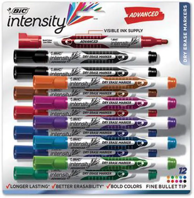Alt view image 7 of 19 - BIC GELIPP121-AST Low Odor And Bold Writing Pen Style Dry Erase Marker, Bullet Tip, Assorted, 12
