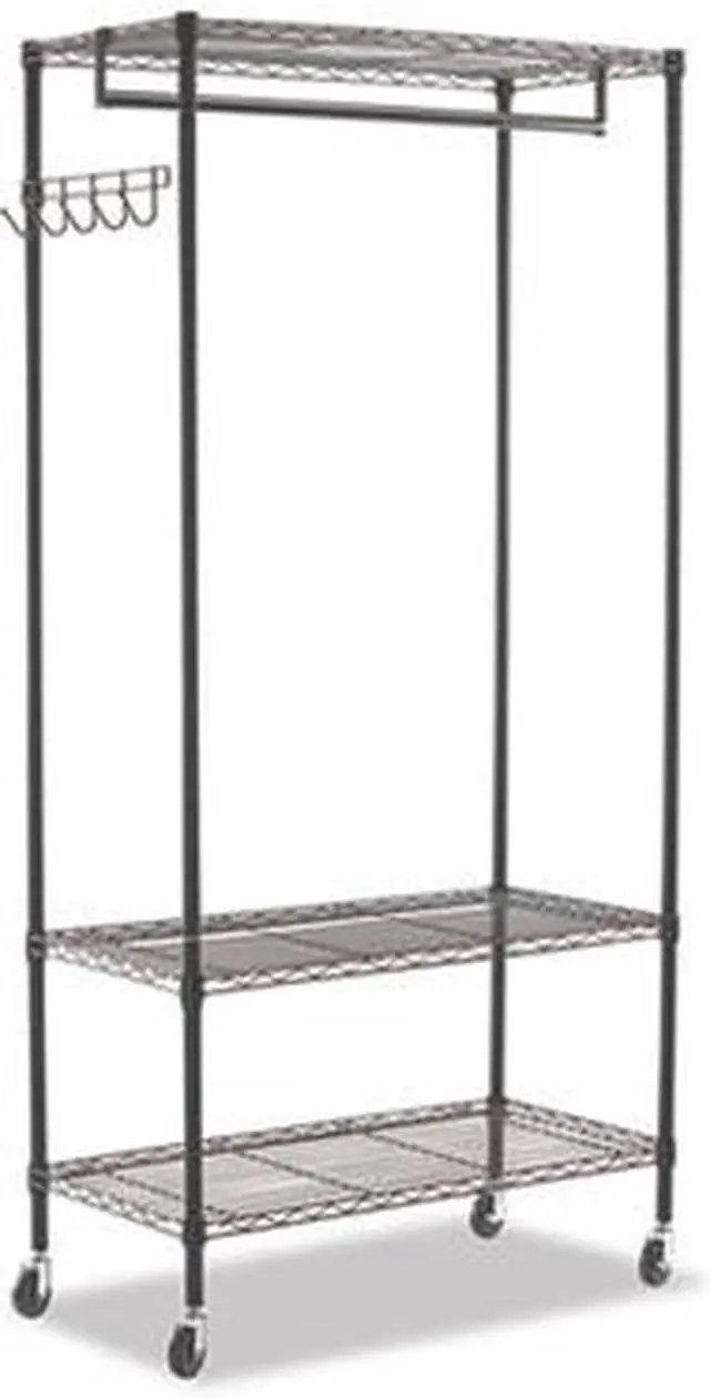 Alt view image 9 of 19 - Alera WIRE SHELVING GARMENT RACK, 30 GARMENTS, 36W X 18D X 75H, BLACK ALEGR363618BL