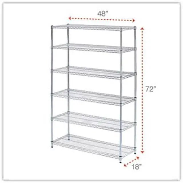 Alt view image 5 of 15 - Alera - 6TCOM1848SR - Commercial Wire Shelving, Six-Shelf, 48w x 18d x 72h, Silver