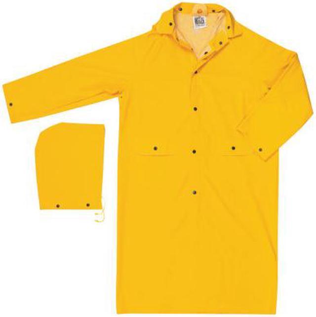 Classic Rain Coat, Detachable Hood, 0.35 Mm Pvc/Polyester, Yellow, 49 in  Large 