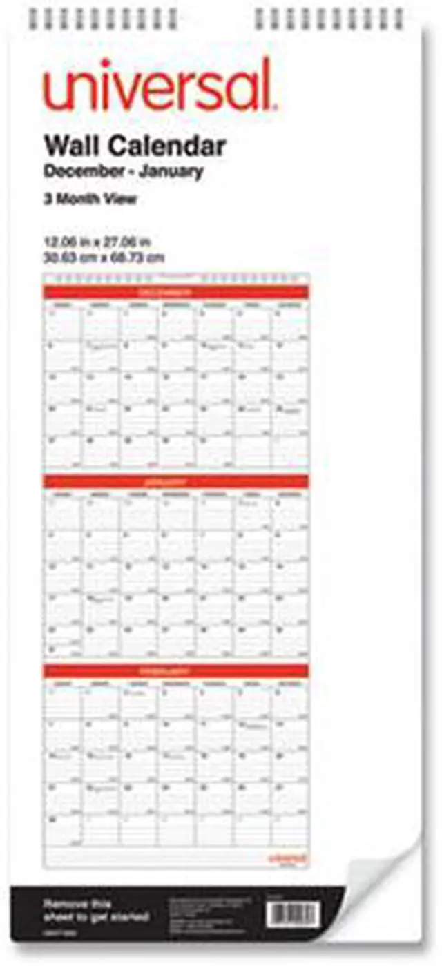 Alt view image 10 of 18 - Universal Three-Month Wall Calendar White/Black/Red 12 x 27 2021 71003