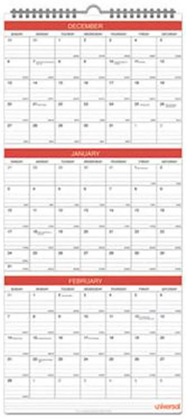 Alt view image 12 of 18 - Universal Three-Month Wall Calendar White/Black/Red 12 x 27 2021 71003
