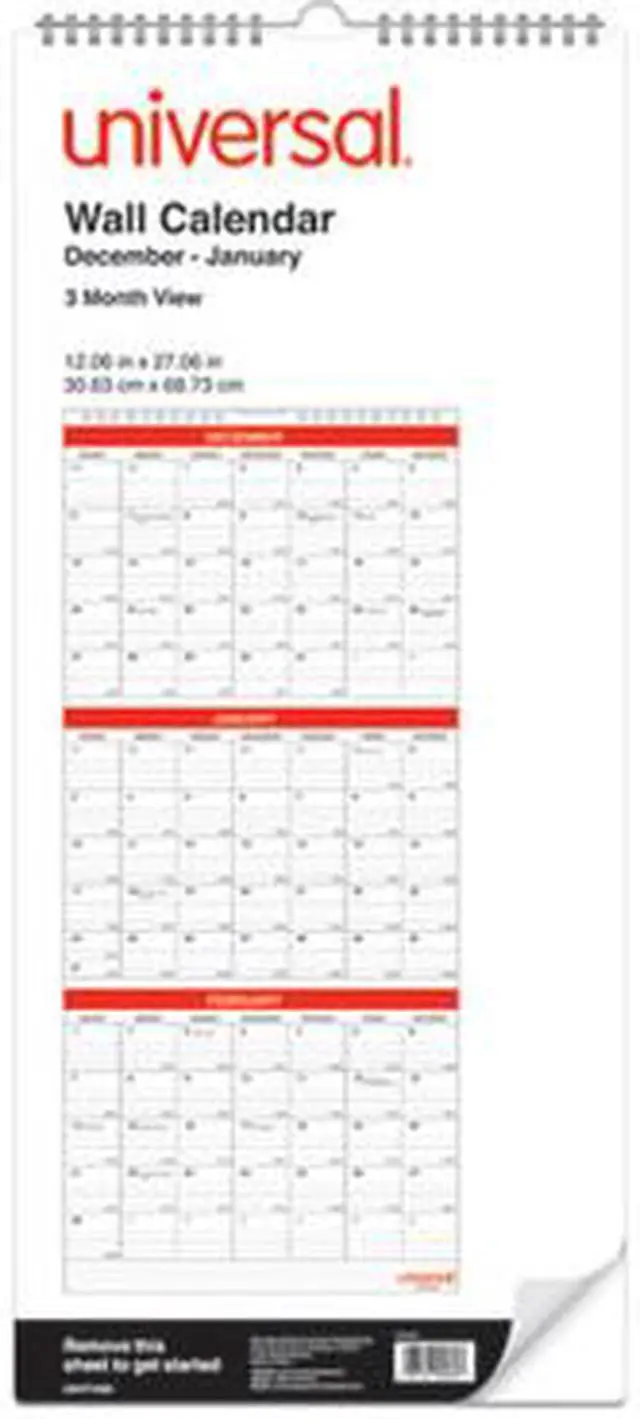 Alt view image 13 of 18 - Universal Three-Month Wall Calendar White/Black/Red 12 x 27 2021 71003