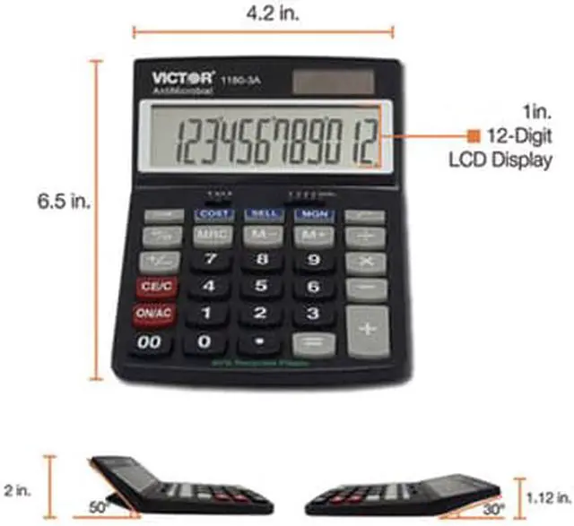 Alt view image 6 of 16 - Victor 1180-3A Antimicrobial Desktop Calculator 12-Digit LCD 11803A