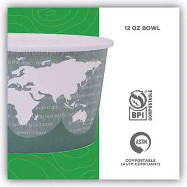 Alt view image 8 of 8 - Eco-Products World Art Food Container 12oz Green Paper 200Ct EPBSC12WA