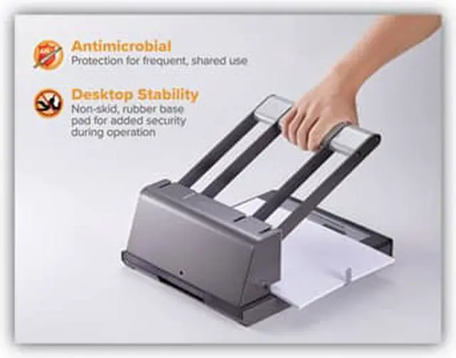 Alt view image 6 of 6 - 160-Sheet Antimicrobial Protected Xtreme Duty 2-3 Hole Punch, Black/silver