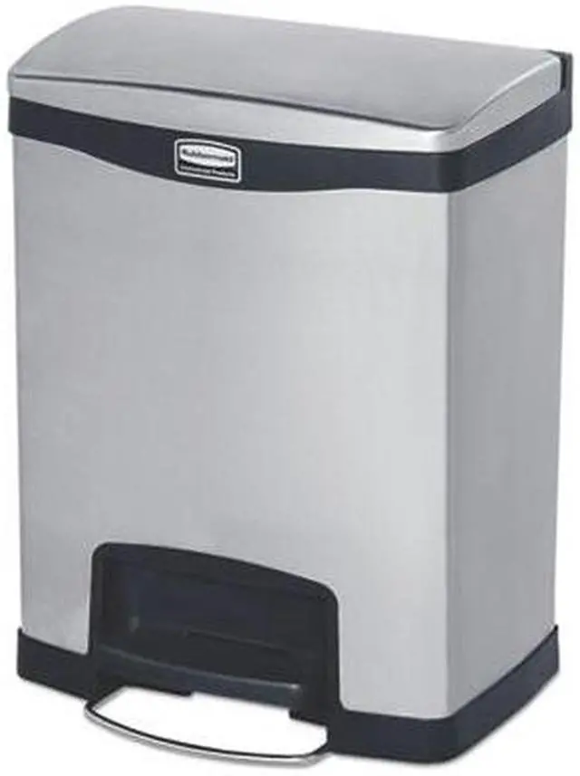Alt view image 4 of 9 - Rubbermaid - FG1901985 - Slim Jim Stainless Steel Step-On Container, Front Step Style, 8 gal, Black