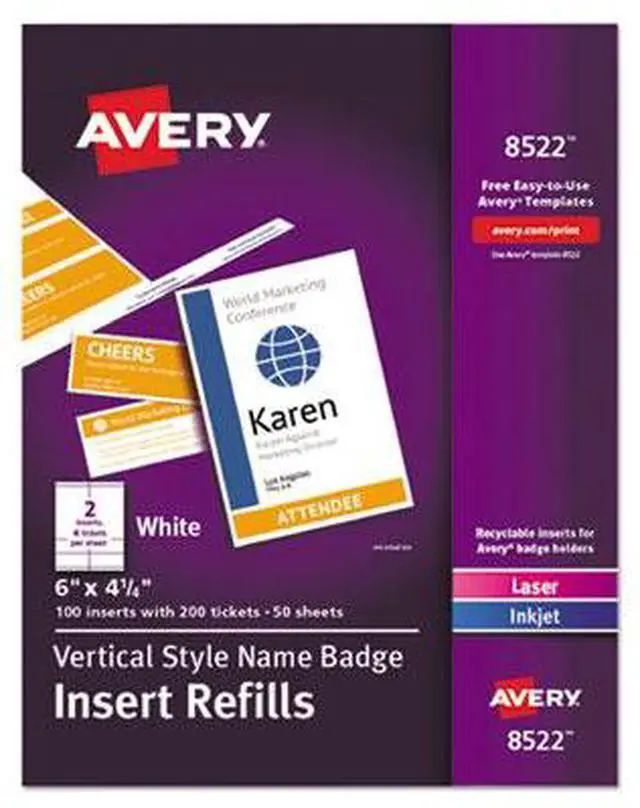 Alt view image 12 of 12 - Avery® Vertical Name Badge Inserts, 6" x 4 1/4", White, Box Of 100 Inserts