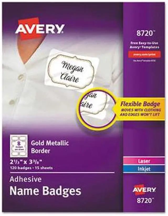 Alt view image 16 of 19 - avery selfadhesive removable name tag labels, gold metallic border, 21/3 x 33/8, 120 badges 8720, gold border