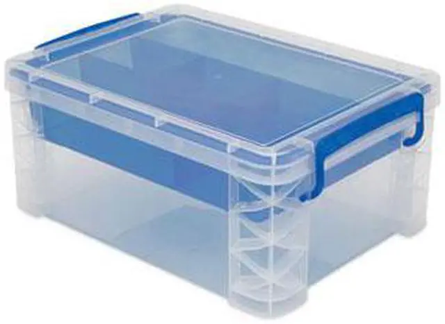 Alt view image 7 of 14 - Advantus 37371 Super Stacker Divided Storage Box, Clear W/Blue Tray/Handles, 10.3 X 14.25X 6.5