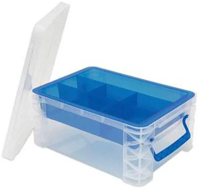 Alt view image 8 of 14 - Advantus 37371 Super Stacker Divided Storage Box, Clear W/Blue Tray/Handles, 10.3 X 14.25X 6.5