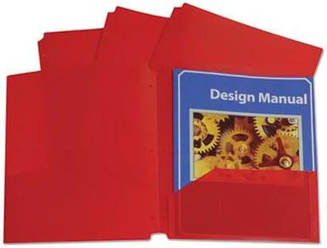 Alt view image 12 of 20 - C-Line Two-Pocket Heavyweight Poly Portfolio Folder w/3-Hole Punch Letter Red 25