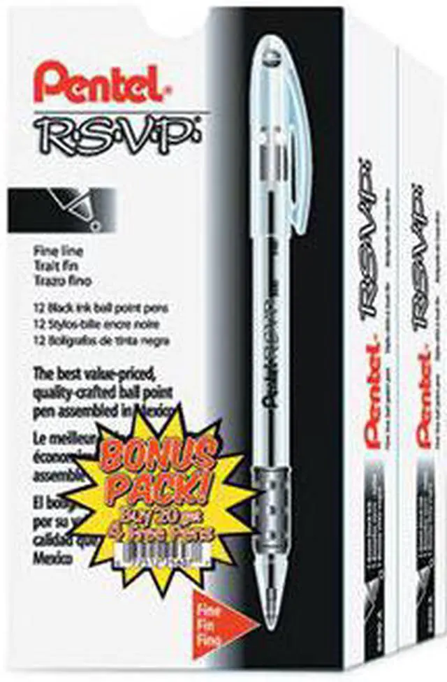 Alt view image 7 of 14 - Pentel R.S.V.P. Stick Ballpoint Pen .7mm Translucent Barrel Black Ink 24/Pack BK90ASW2