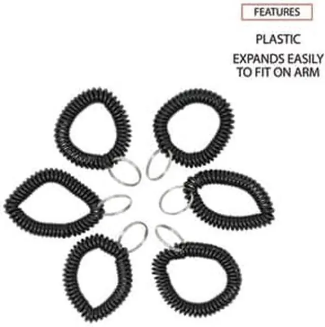 Alt view image 8 of 14 - Universal Wrist Coil Plus Key Ring Plastic Black 6/Pack 56050