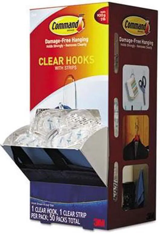 Alt view image 2 of 8 - Clear Hooks & Strips, Plastic, Medium, 50 Hooks w/50 Adhesive Strips p