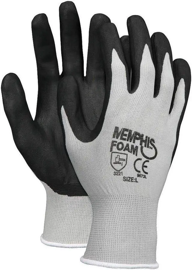 Alt view image 2 of 9 - Memphis Economy Foam Nitrile Gloves Large Gray/Black 12 Pairs 9673L