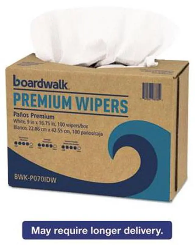 Alt view image 2 of 5 - Boardwalk - BWK-P070IDW - Hydrospun Wipers, White, 9 x 16 3/4, 10 Pack Dispensers of 100, 1000/Carton