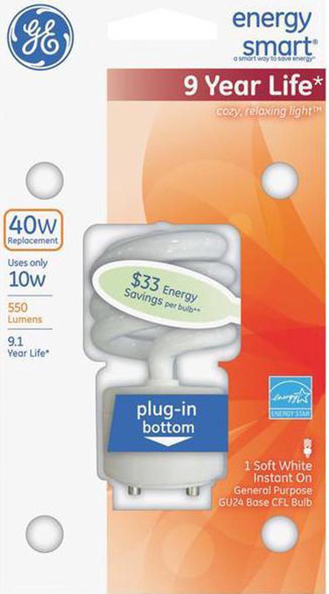Alt view image 5 of 7 - GE 10W CFL GU24 Plug-In base Soft White Compact Fluorescent bulb