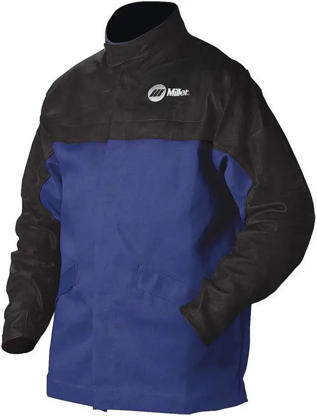 Alt view image 2 of 3 - MILLER ELECTRIC 231084 Combo Weld Jkt, Royal/Blk, Ctn/Leather, 2XL