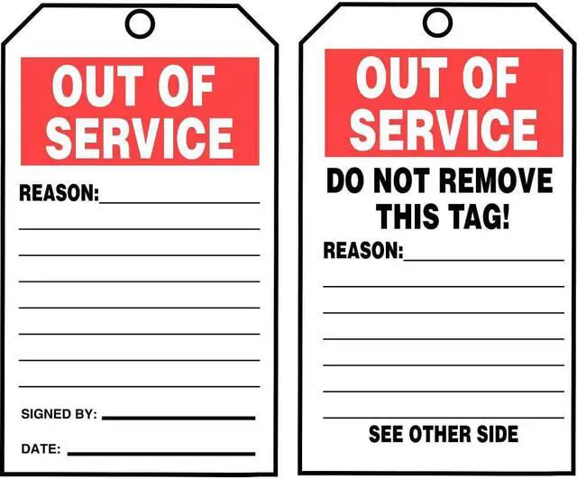 Alt view image 2 of 2 - ZORO SELECT 43Z231 Tag, Out Of Service, PVC, 6 1/4 in H x 3 in W, White,