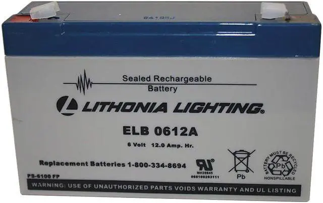 Alt view image 2 of 2 - LITHONIA LIGHTING ELB 0612A Battery,Lead Calcium,6V,12A/HR.