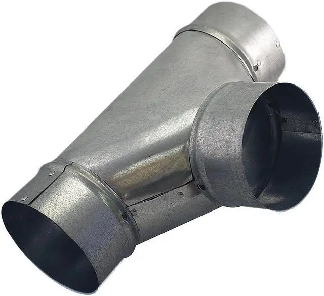 Alt view image 2 of 3 - GREENSEAM GRFTJ7GA26 Round Duct Tee, 7 in Duct Dia, Galvanized Steel, 26 ga GA,