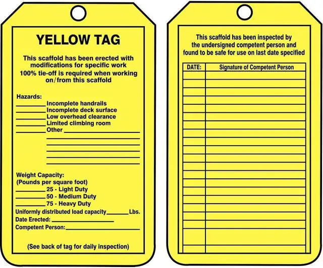Alt view image 2 of 2 - ZORO SELECT 43Z277 Tag, Forklift, Cardstock, 5 3/4 in H x 3 1/4 in W, Yellow,