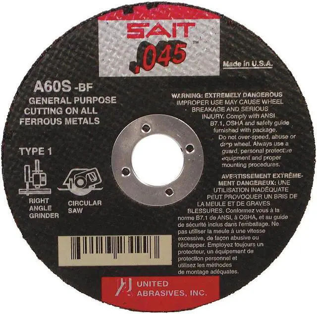 Alt view image 2 of 3 - UNITED ABRASIVES/SAIT 23101 Abrasive Cut-Off Wheel, Type 1, 4 1/2 in Dia, 0.045