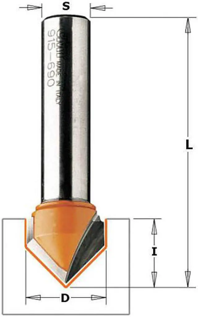 Alt view image 2 of 3 - CMT 815.690.11 V Grooving Router Bit,HW,3/4 in