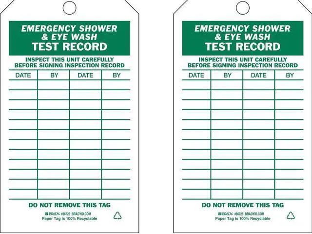 Alt view image 2 of 2 - ZORO SELECT 20TH12 Tag, Emergency Shower & Eye Wash Test, Cardstock, 7 in H x 4