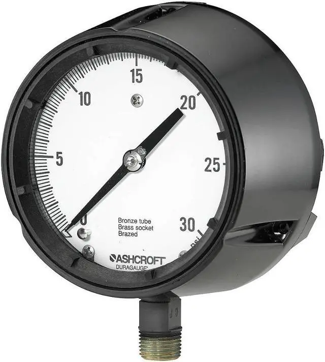 Main image of ASHCROFT 451279AS04L30# Process Pressure Gauge, 0 to 30 psi, 4 1/2 in Dial, 1/2