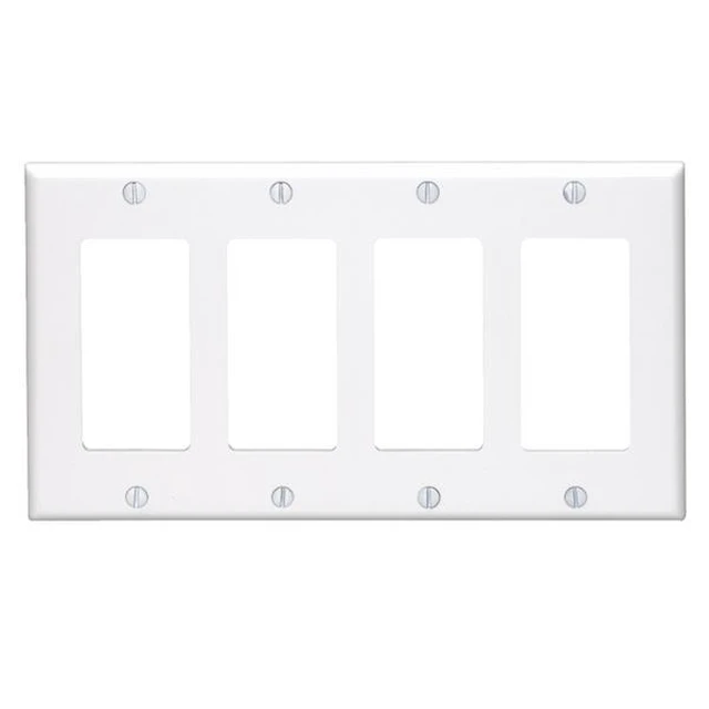 Alt view image 5 of 7 - Leviton 80412-W Decora Wallplate, 4-Gang, Thermoset, White