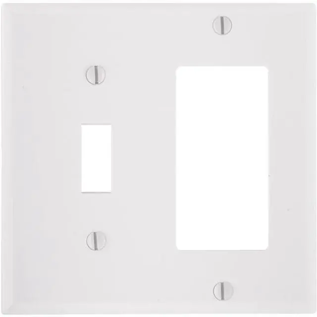 Alt view image 3 of 5 - Leviton 80405-W White Two Gang Combination Toggle Switch Decora Wall Plate