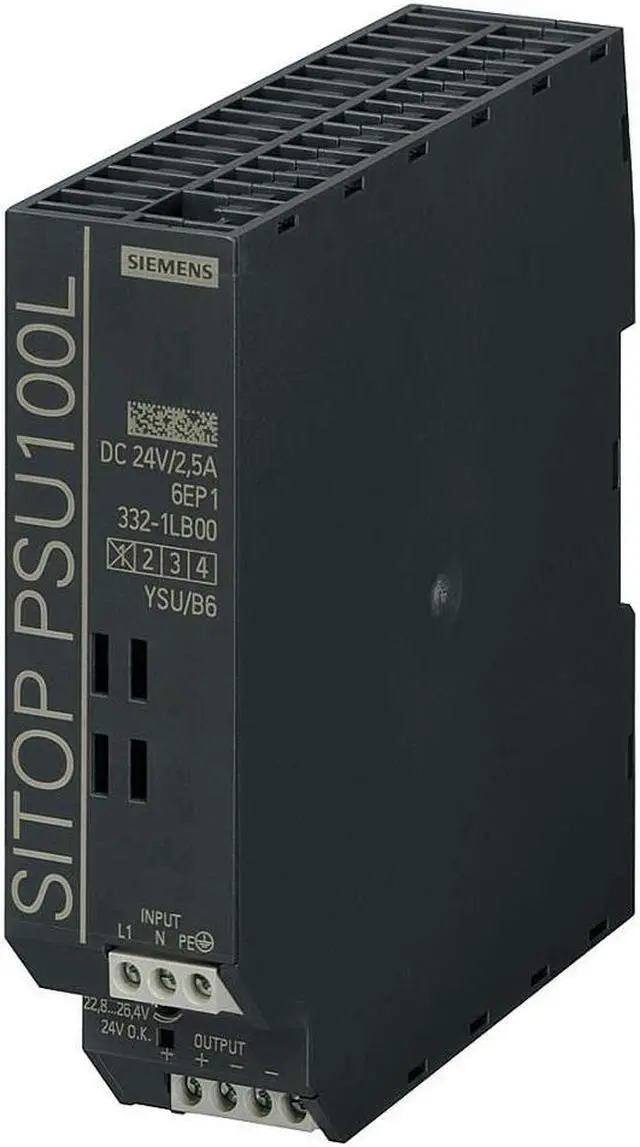 Alt view image 2 of 2 - SIEMENS 6EP13321LB00 DC Power Supply, 120/230V AC, 24V DC, 60 W, 2.5 A, DIN Rail