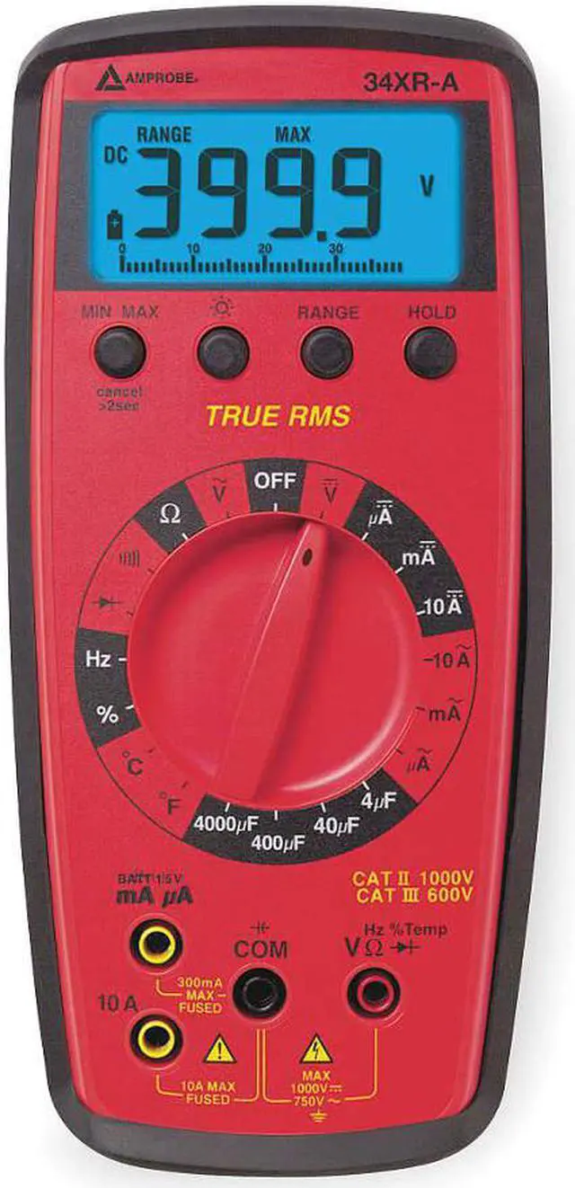 Alt view image 2 of 3 - AMPROBE 34XR-A Digital Multimeter,750V,10A,40 MOhms