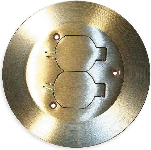 Main image of HUBBELL WIRING DEVICE-KELLEMS SF3925 Electrical Box Cover, 2 Gangs, Round, Brass