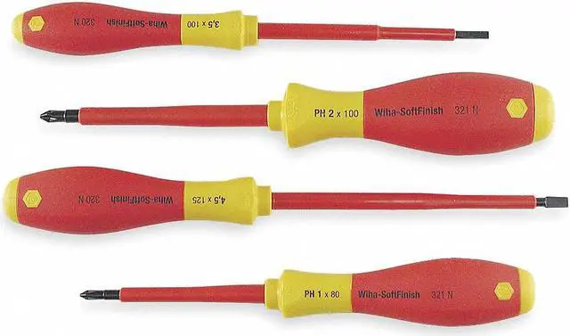 Main image of WIHA TOOLS 32090 Insulated Screwdriver Set,Slotted/Phillips,4 pcs