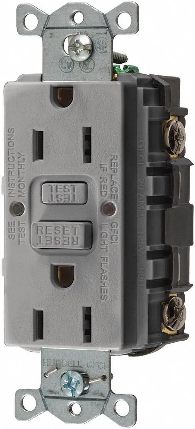 Alt view image 2 of 5 - HUBBELL WIRING DEVICE-KELLEMS GFR15GRY GFCI Receptacle, 15A, 125VAC, 5-15R, Gray