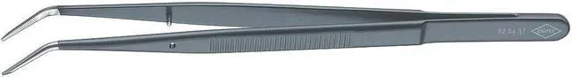 Main image of KNIPEX 92 34 37 Tweezers,DowelPin,Bent,Serrated,6 In,Blk
